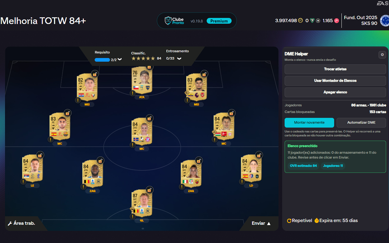 Painel do Clube Pronto montando um DME no EA FC Ultimate Team